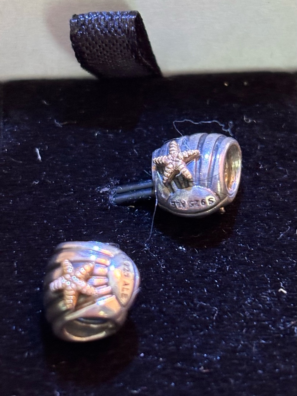 Pandora Silver Starfish two tone charm-set of two $75-EUC